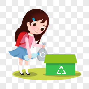 分拣塑料瓶卡通女孩分拣垃圾插图素材