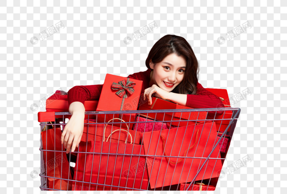 女性购物车购物图片