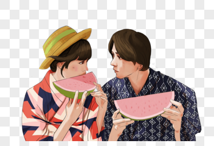 吃瓜的情侣图片