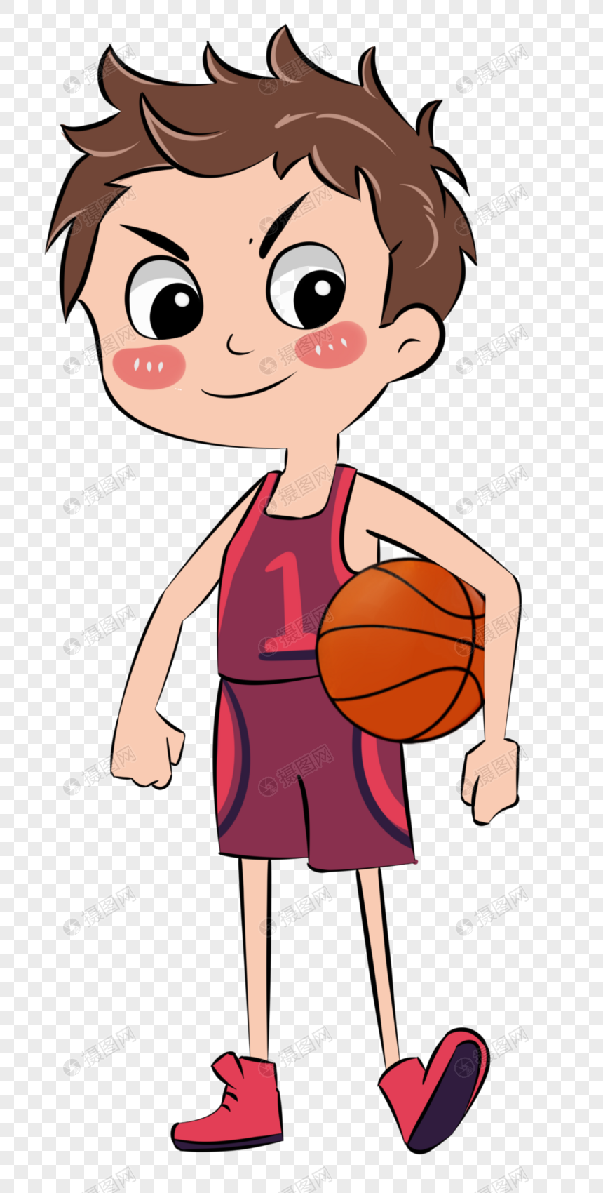 抱着篮球的的运动员卡通元素手绘