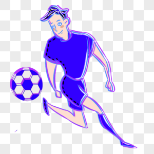 抖音风踢足球的运动员卡通元素手绘图片