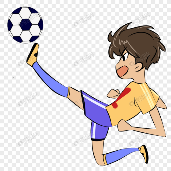 踢足球的运动员卡通元素手绘图片