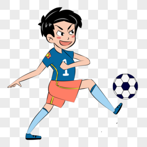 踢足球的运动员卡通元素手绘图片素材