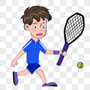 打网球的小男孩手绘卡通图片