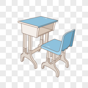 开学季卡通蓝色课桌成套手绘图片