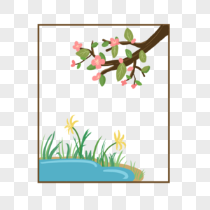 树枝花朵水池边框图片
