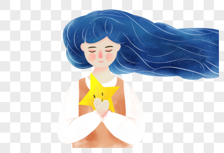 拿着星星的女孩图片素材