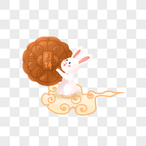 中秋节坐着祥云拿着月饼的玉兔图片