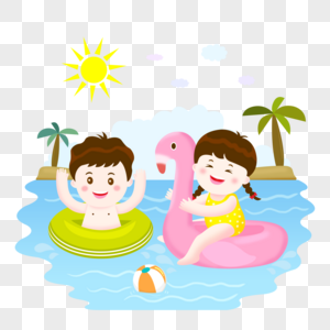 夏季游泳儿童插画图片