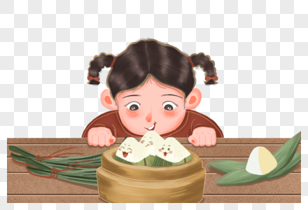 吃粽子的女孩图片