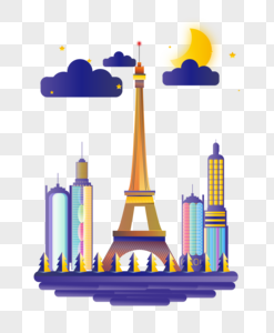 原创国庆巴黎铁塔旅行矢量场景图图片