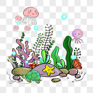 手绘珊瑚水草海洋生物免抠素材图片