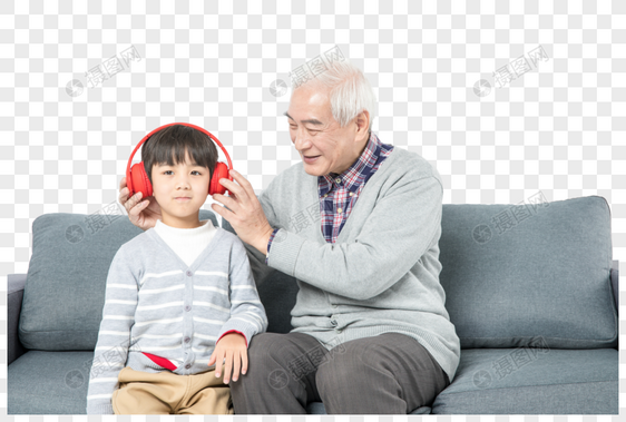 爷孙俩在听音乐图片