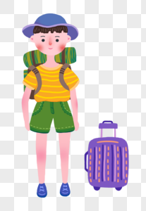 国庆旅游背着行李的小男孩图片