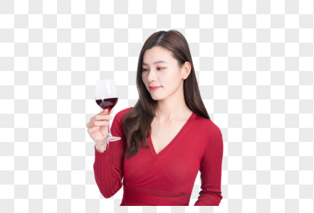 时尚美女在品红酒图片