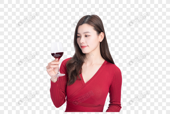 时尚美女在品红酒图片