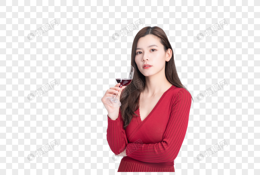 女性喝红酒图片