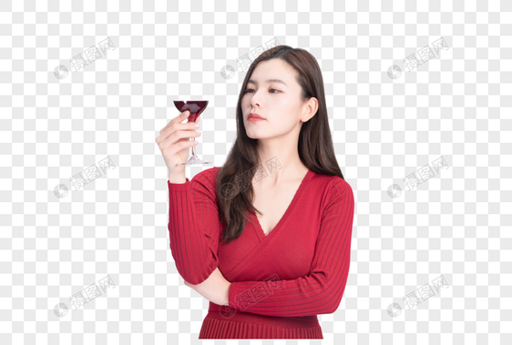 女性喝红酒图片