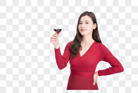 时尚美女在品红酒图片