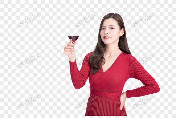 时尚美女在品红酒图片