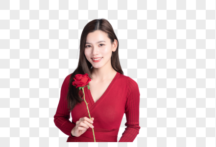 女性手持玫瑰花图片