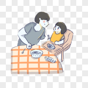 父亲和孩子一起吃饭图片