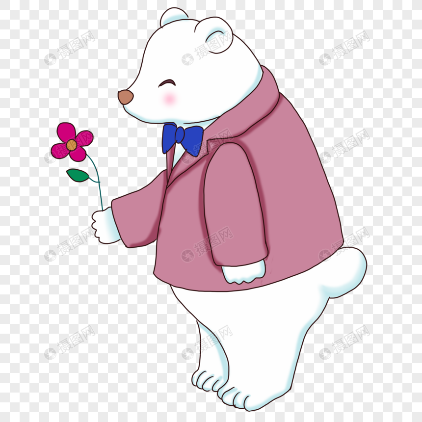 北极熊送你小花花图片