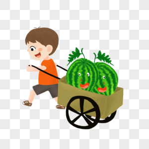 拉西瓜车上的水果高清图片