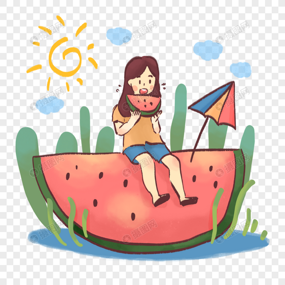 夏天吃清凉西瓜图片