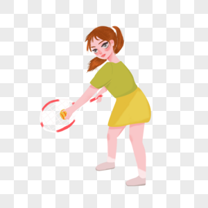 打网球的女孩插画图片