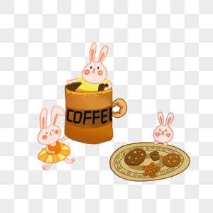 咖啡杯里的小兔子和曲奇图片