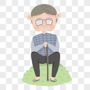 独自坐在草地上思考的老人图片