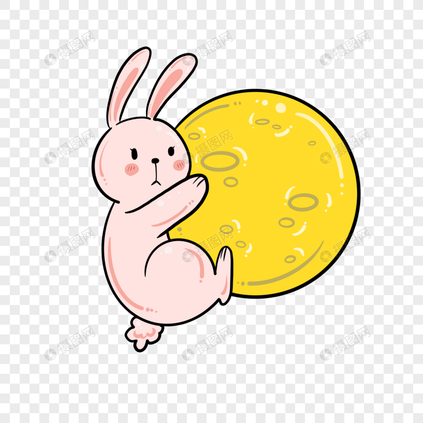 手绘卡通中秋节月兔月亮元素图片