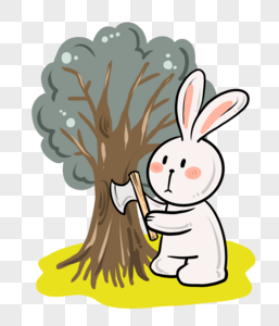 卡通玉兔伐树中秋节元素图片