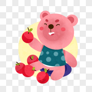 小熊与苹果小动物摘苹果卡通高清图片