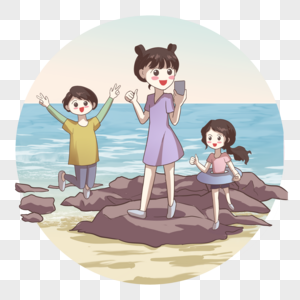 海边度假的孩子图片
