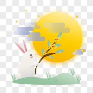 扁平化中秋节月兔矢量插画图片
