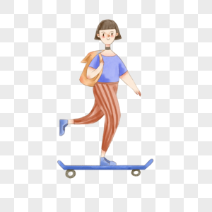 溜滑板的女孩图片