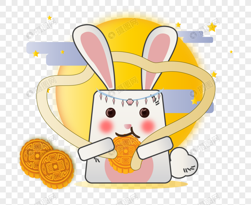 扁平化可爱中秋节卡通月兔图片