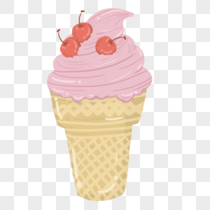 手绘樱桃冰淇淋甜筒图片
