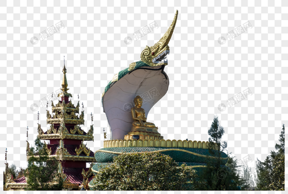 缅甸佛殿前的蛇形佛像图片