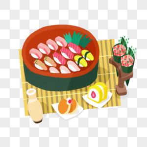 日式美食手绘生鱼片寿司高清图片