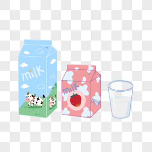 牛奶草莓奶卡通元素插图图片