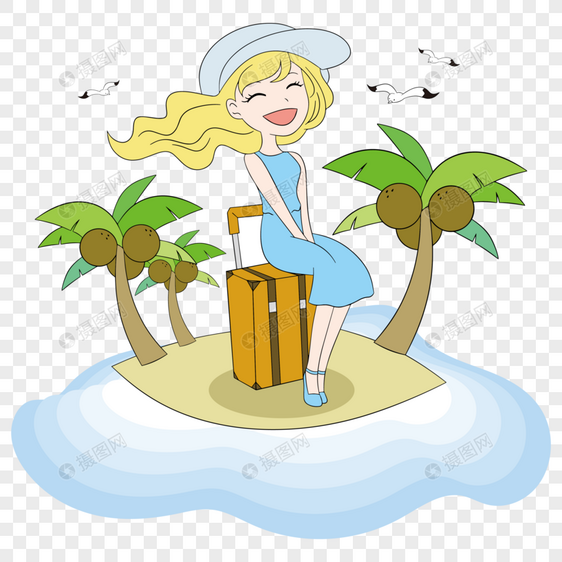 夏日元素海边度假的可爱女孩图片