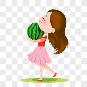 女孩抱西瓜图片