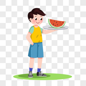 卡通男孩吃西瓜图片