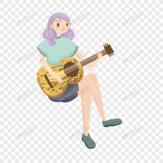 卡通弹吉他的女孩图片