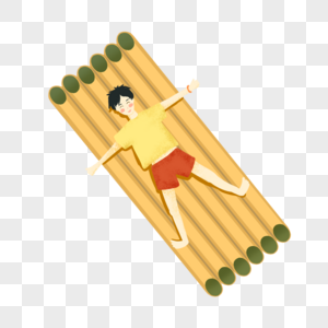 躺在竹筏上的男孩图片