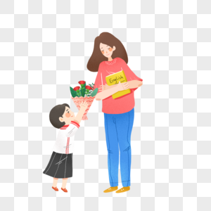 教师节给老师献鲜花的女学生图片