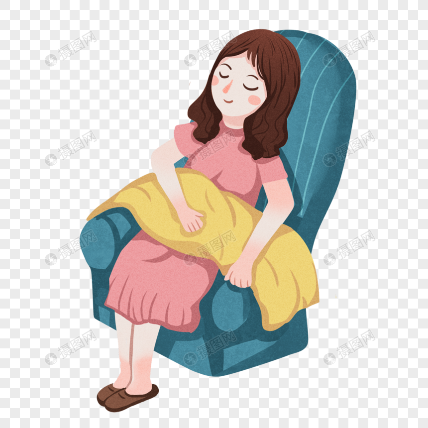 坐在沙发上睡觉的女孩